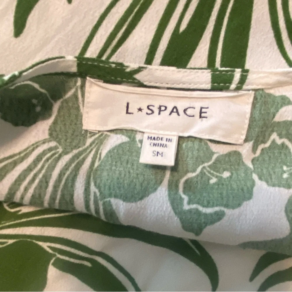 L*Space Geneva Bell Sleeve Tropical Green Leaf Print Mini Dress Hawaiian Small S - Picture 10 of 15